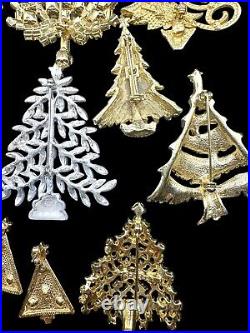 Vintage Rhinestone Christmas Tree Brooch Jewelry Lot Eisenberg OTC JJ Etc 13pcs