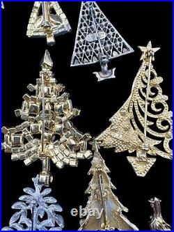 Vintage Rhinestone Christmas Tree Brooch Jewelry Lot Eisenberg OTC JJ Etc 13pcs