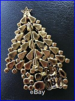 Vintage Rhinestone Christmas Tree Brooch Pin 3