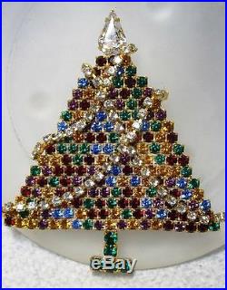 Vintage Rhinestone Christmas Tree Pin Brooch Articulated Garland Old Prong Set