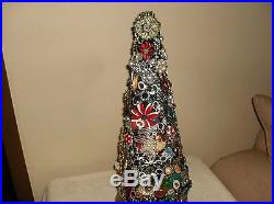 Vintage Rhinestone Jewelry Christmas Tree Art Not Framed 21 Victorian Cottage
