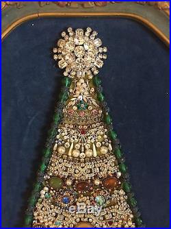 Vintage Rhinestone Pearl Costume Jewelry Framed Christmas Tree