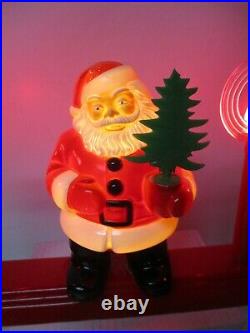 Vintage Royal Electric Light Santa Holds Tree w 2 Halo Candles on Platform
