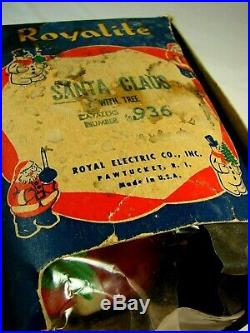 Vintage Royalite #936 Santa w Tree Lightup w Original Box from 1950s Christmas