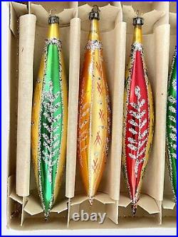 Vintage SANTA LAND Hand Blown Christmas Tree Glass Ornaments Tear Drop Long MCM