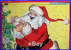 Vintage Santa Claus trims Christmas Tree Frame Tray Puzzle Whitman USA 1947