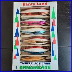 Vintage Santa Land Hand Blown Christmas Tree Tear Drop Ornaments (Set of 6)
