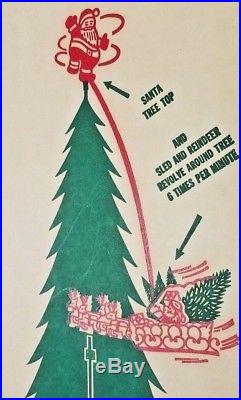 Vintage Santa's Sleigh Ride Revolves Around Christmas Tree Treetop Electric