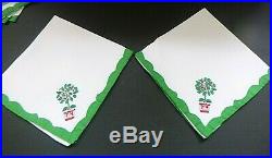 Vintage Set 12 Madeira Christmas Holly Topiary Tree Embroidered Applique Napkins
