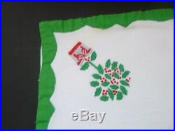 Vintage Set 12 Madeira Christmas Holly Topiary Tree Embroidered Applique Napkins