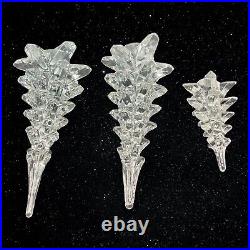 Vintage Set Of 3 Art Glass Clear Christmas Trees 5.5-10T 4-5W
