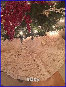 Vintage Shabby Rustic Chic Handmade Ruffled Christmas Tree Skirt 3' diameter