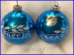 Vintage Shiny Brite Christmas Tree Ornaments 12 Stencil Round Ball Mica Glitter