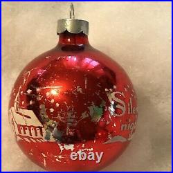 Vintage Shiny Brite Christmas Tree Ornaments 12 Stencil Round Ball Mica Glitter