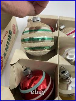 Vintage Shiny Brite Christmas Tree Ornaments Mercury Glass Painted Mica Stripes