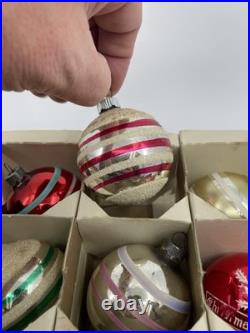 Vintage Shiny Brite Christmas Tree Ornaments Mercury Glass Painted Mica Stripes