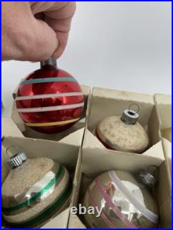 Vintage Shiny Brite Christmas Tree Ornaments Mercury Glass Painted Mica Stripes