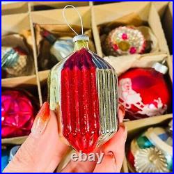 Vintage Shiny Brite Christmas Tree Ornaments Sugar Indent Lantern UFO with Box