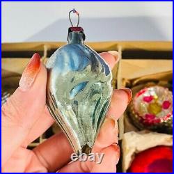 Vintage Shiny Brite Christmas Tree Ornaments Sugar Indent Lantern UFO with Box