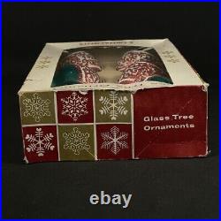 Vintage Shiny Brite Glass Striped Glittered Christmas Tree Ornaments 6pc in BOX