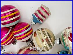 Vintage Shiny Brite Multicolor Retro Stripe Glass Christmas Tree Ornaments 14