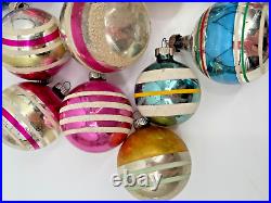 Vintage Shiny Brite Multicolor Retro Stripe Glass Christmas Tree Ornaments 14