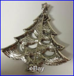 Vintage Signed AVON Christmas Tree Silver Tone Red Rhinestone Pin Brooch