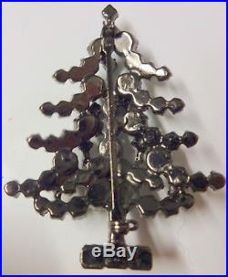 Vintage Signed Austria Christmas Tree Enamel Color Rhinestone Candle Pin Brooch