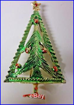Vintage Signed B. J. Christmas Tree Enamel Retro Pin Brooch Very Rare