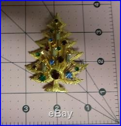 Vintage Signed Brooks Christmas Tree Color Rhinestone Pin Brooch RARE