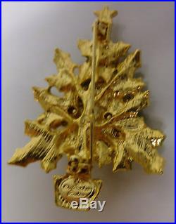 Vintage Signed By Christopher Radko Gold Tone Metal Christmas Tree Brooch Pin