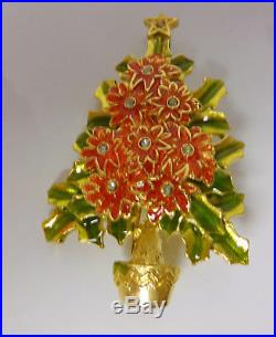 Vintage Signed By Christopher Radko Gold Tone Metal Christmas Tree Brooch Pin