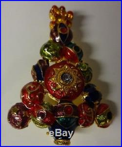 Vintage Signed Christopher Radko Christmas Tree Enamel Rhinestone Pin Brooch
