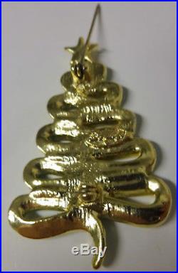 Vintage Signed Danecraft Christmas Tree Glittering Enamel Green Color Pin Brooch