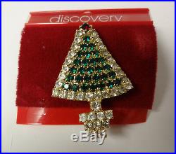 Vintage Signed Discovery Christmas Tree Prong Color Rhinestone Pin Brooch