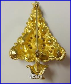Vintage Signed LIA Christmas Tree Enamel Color Bowls Ornaments Pin Brooch RARE