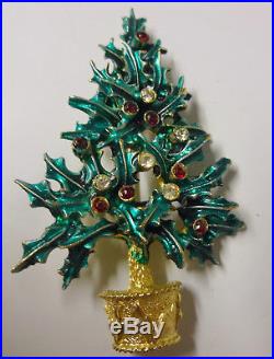 Vintage Signed MYLU Rhinestone Gold Tone Christmas Tree Pin Brooch