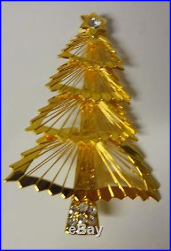 Vintage Signed Monet Christmas Tree Gold Tone Intricate Wired Pin Brooch RARE