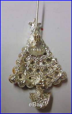 Vintage Signed OTC Rhinestone Gold Tone Christmas Tree Pin Brooch RARE