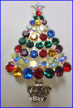 Vintage Signed OTC Rhinestone Gold Tone Christmas Tree Pin Brooch RARE