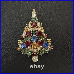 Vintage Signed RARE WEISS Rhinestone Candle Christmas Tree Brooch Pin