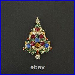 Vintage Signed RARE WEISS Rhinestone Candle Christmas Tree Brooch Pin