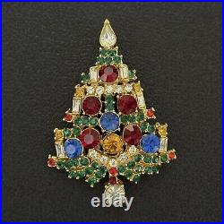 Vintage Signed RARE WEISS Rhinestone Candle Christmas Tree Brooch Pin