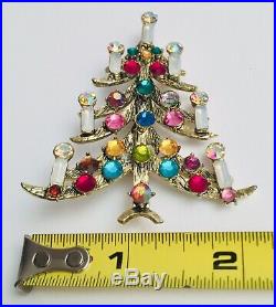 Vintage Signed WEISS Estate Christmas Tree Brooch Pin Multi Colored Rhinestones