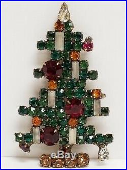 Vintage Signed WEISS Rhinestone Christmas Tree 5 Candle Ornament Pin Brooch
