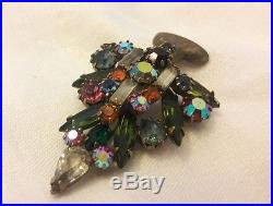 Vintage Signed Weiss Christmas Tree Brooch Pin 3 Candle Rhinestones