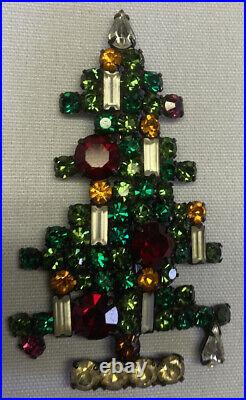 Vintage Signed Weiss Christmas Tree Rhinestone Bright Color Pin Brooch/Extra One