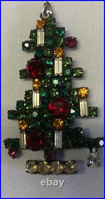 Vintage Signed Weiss Christmas Tree Rhinestone Bright Color Pin Brooch/Extra One