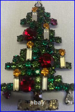 Vintage Signed Weiss Christmas Tree Rhinestone Bright Color Pin Brooch/Extra One