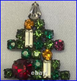 Vintage Signed Weiss Christmas Tree Rhinestone Bright Color Pin Brooch/Extra One